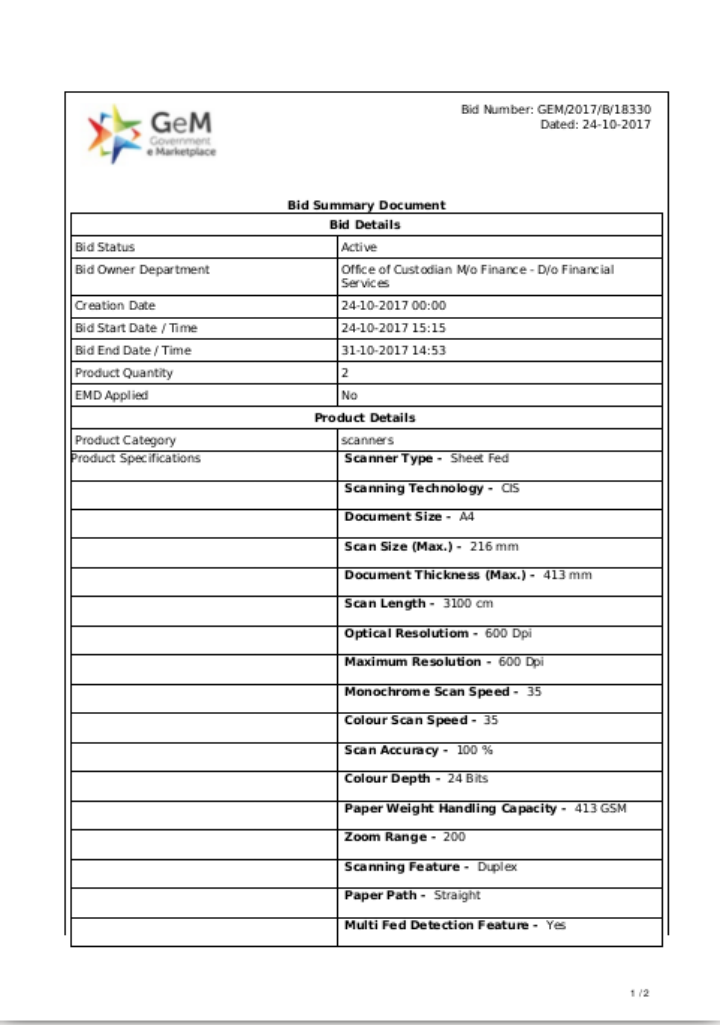 government bid summary template