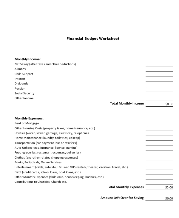 9+ Household Budget Worksheet Templates - PDF, DOC