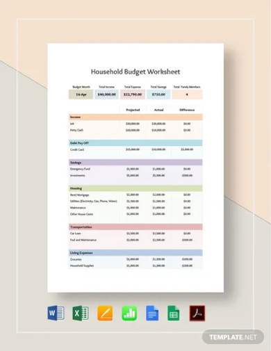 household budget worksheet template