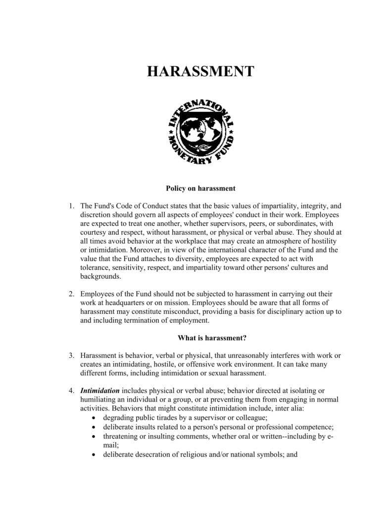 7 Harassment Policy Templates Pdf Doc