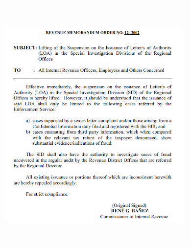 memorandum order letter of suspension