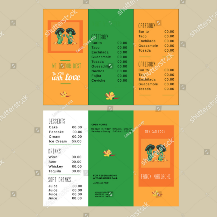 mexican restaurant takeout brochure template set
