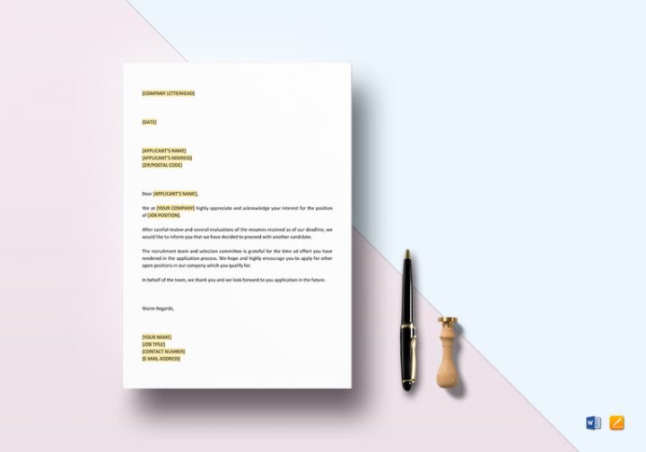 Rejection letter for applicants not interviewed
