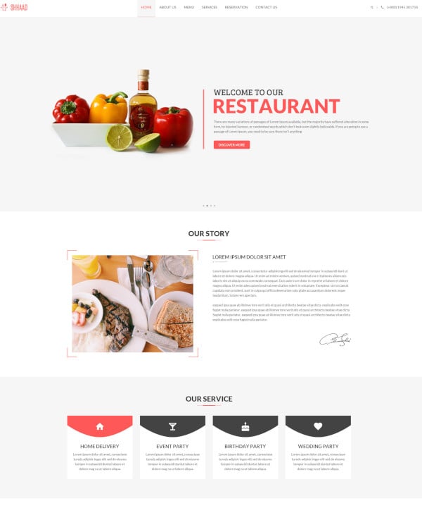 one page restaurant psd template