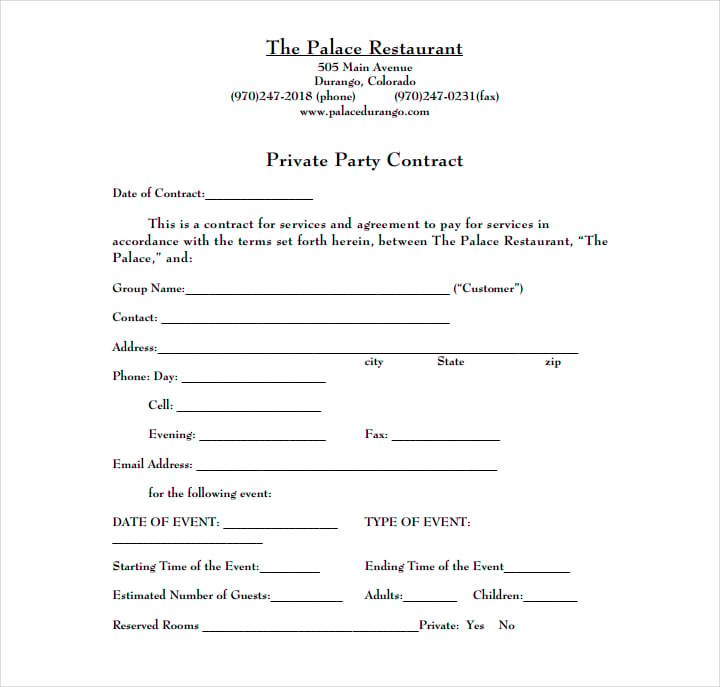 restaurant event contract