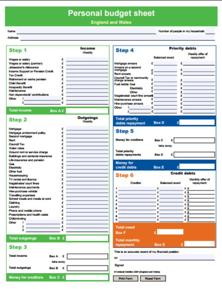 free income and expenditure template
