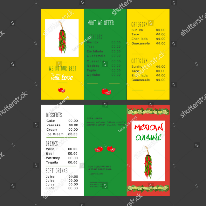 yellow and green mexican takeout brochure template pack