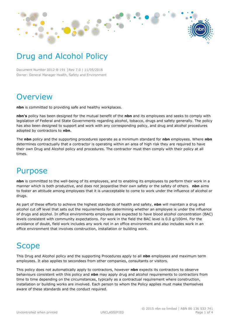 6 Drug Alcohol Policy Templates PDF DOC