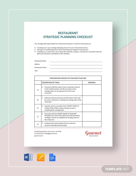 restaurant strategic planning checklist