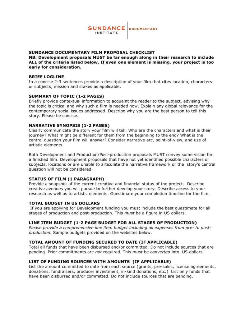 proposal film template templates production examples documentary checklist fund example shoot sample proposals writing word samples create sundance budget visit