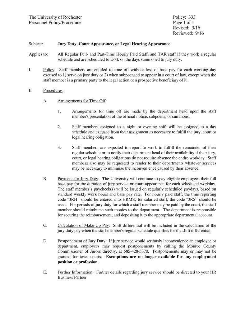 14+ Jury Duty Policy Templates and Leave Guide PDF