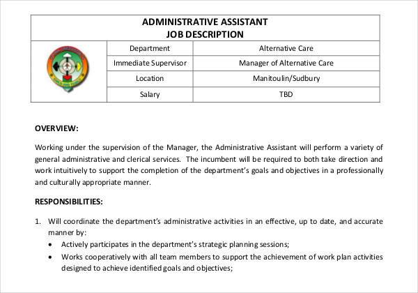 administrative assistant job description template