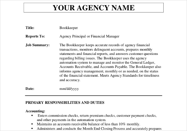 bookkeeper-job-description