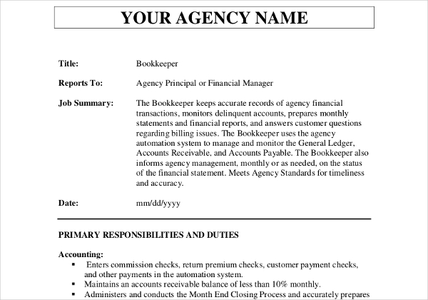 bookkeeper description