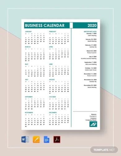 business calendar template