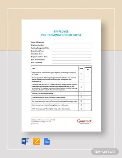 employee pre termination checklist template