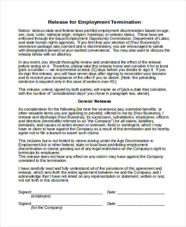 employee termination release form