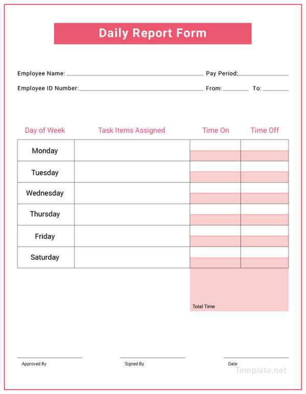 free daily report template