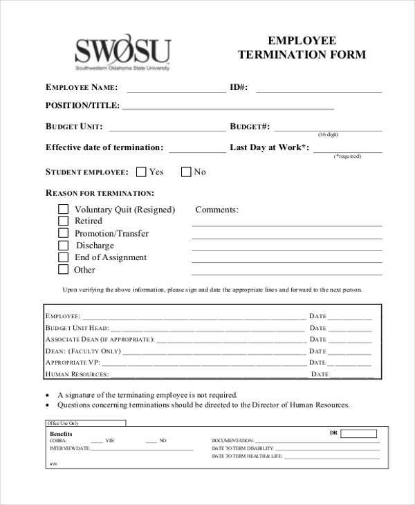 generic employee termination form