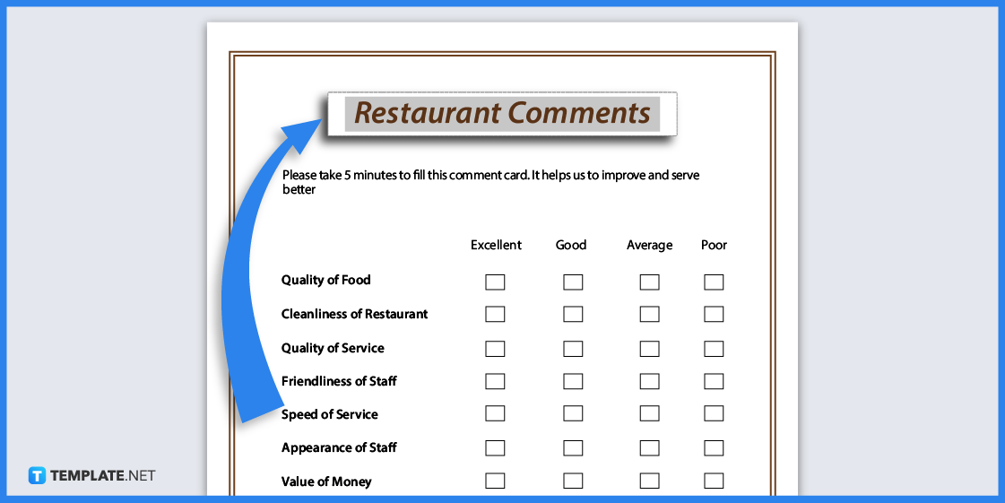 how to create a restaurant comment card step