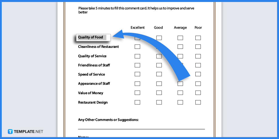 how to create a restaurant comment card step