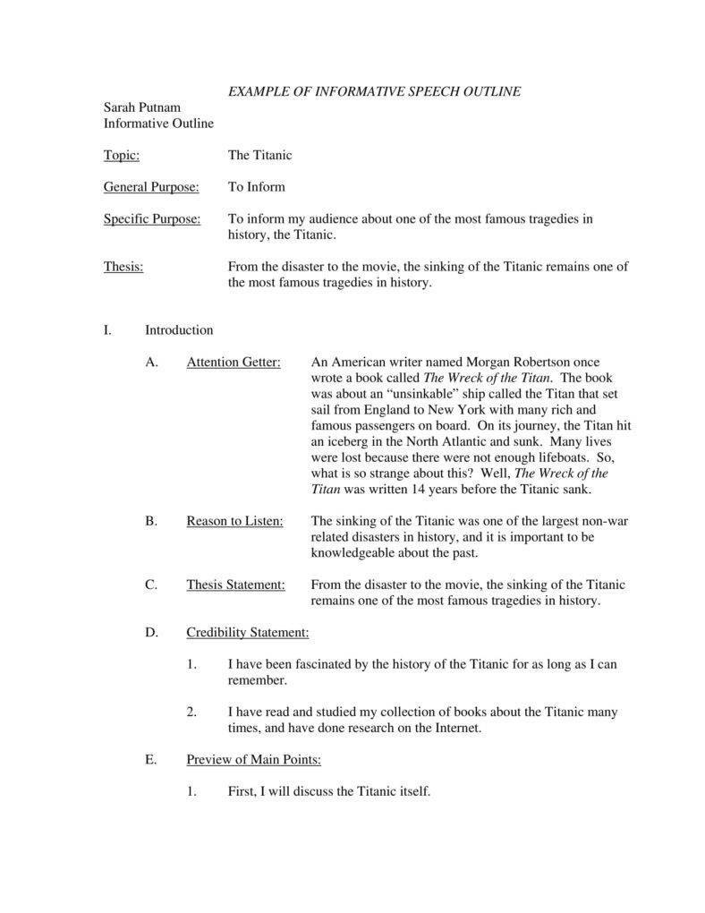 speech outline table format example