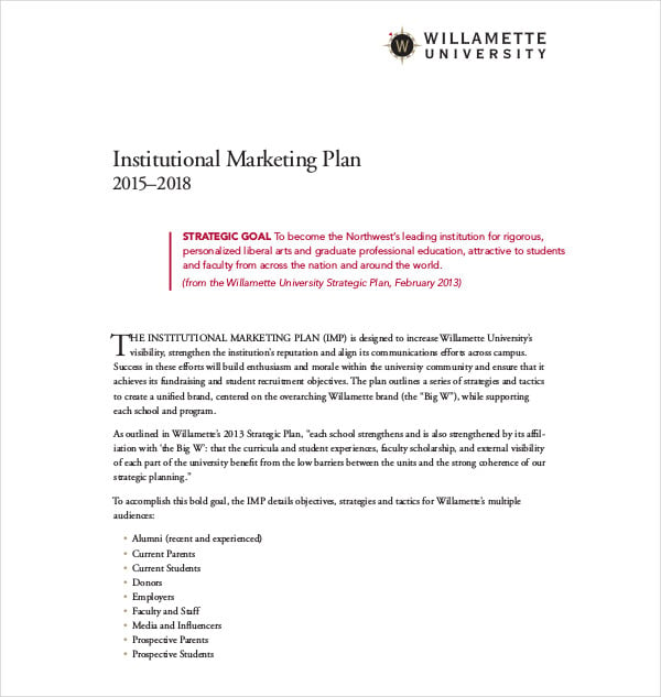 institutional marketing plan