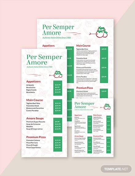 italian restaurant menu template