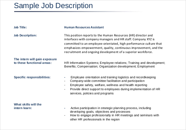 job description format