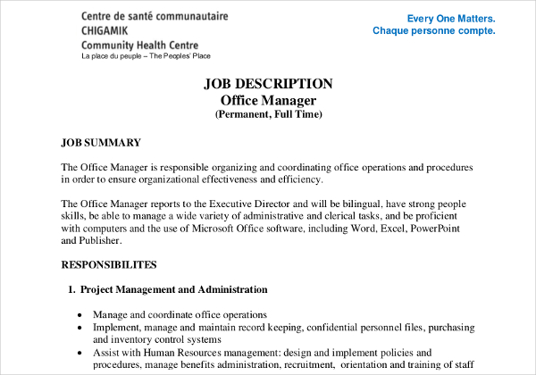 office manager job description template