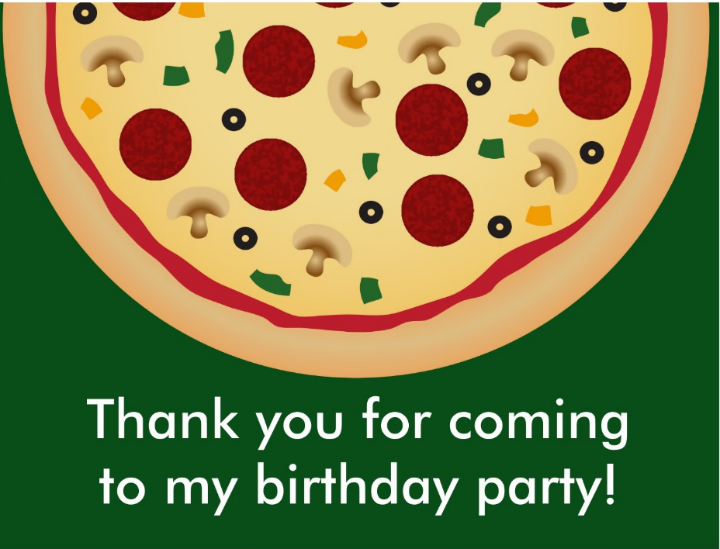 pizza birthday party thank you card template