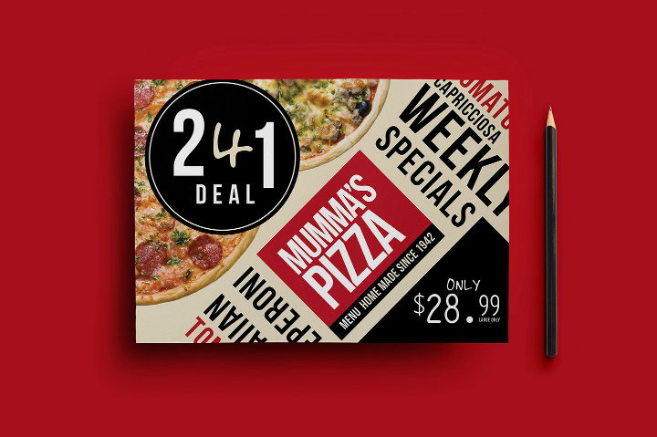 red pizza restaurant takeaway flyer template