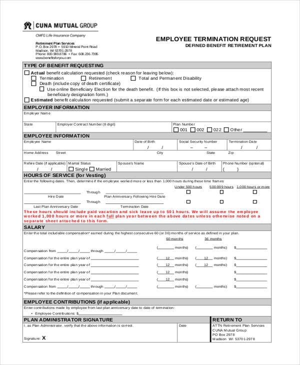 sample employee termination request form