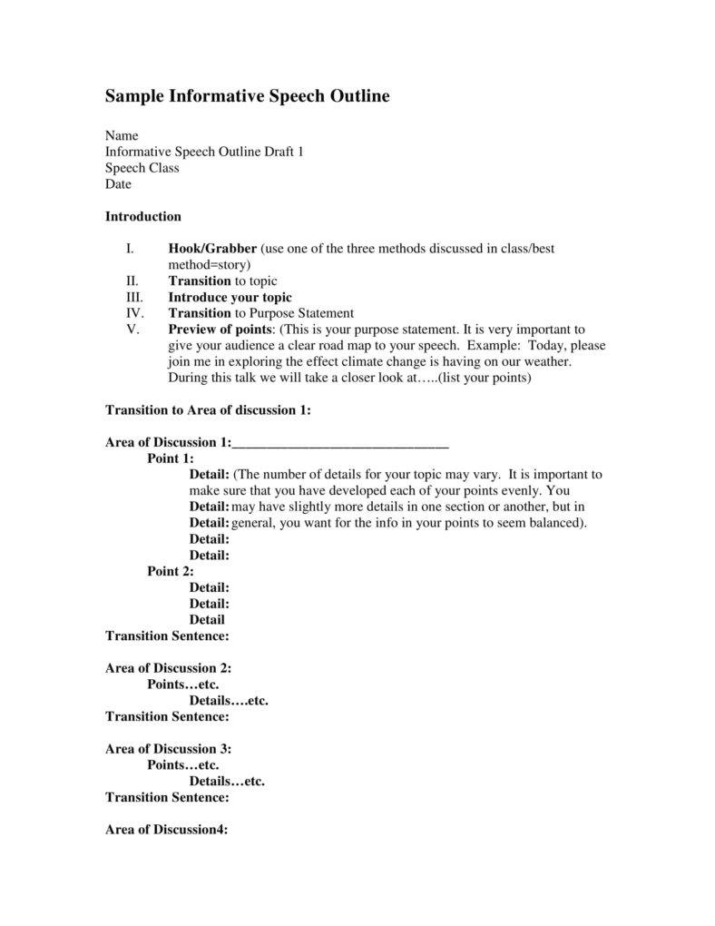 speech outline table format example