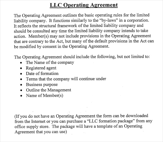 sample llc operating agreement