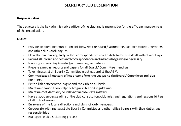 secretary job description