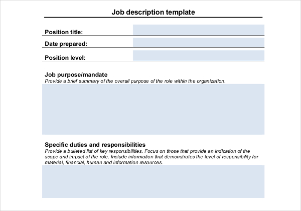 Job Description Templates 32  Free Word Excel PDF