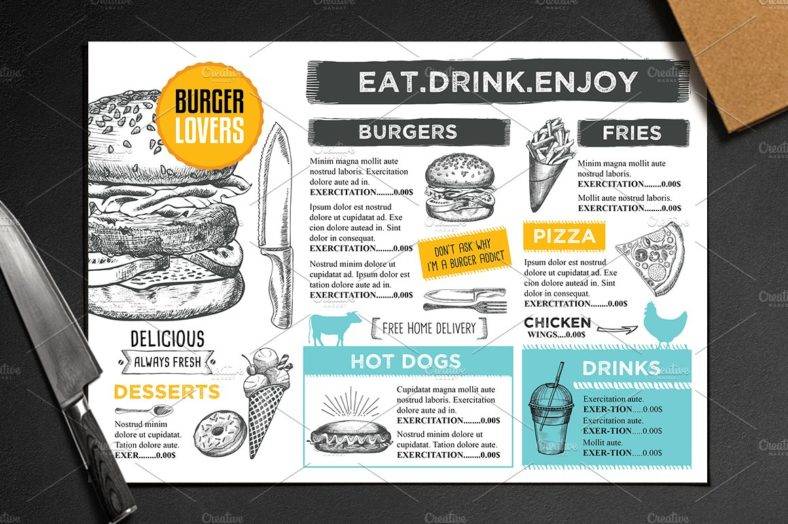 35 Burger Menu Designs Templates PSD InDesign 