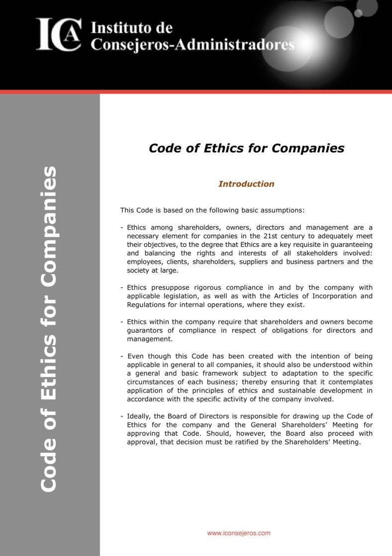 13+ Business Code of Ethics Policy Templates  Free & Premium Templates