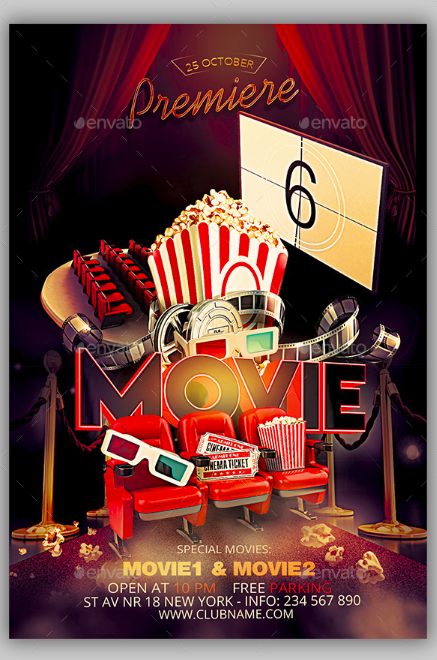 Cinema Flyer Party Graphics, Designs & Templates