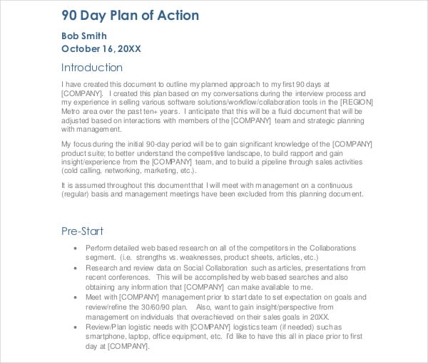 0 day sales action plan