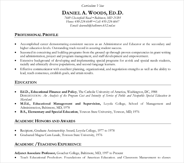 academic teacher cv template