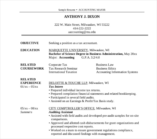accounting business administration resume