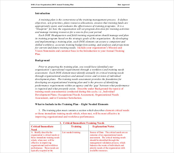 9 Annual Training Plan Templates PDF