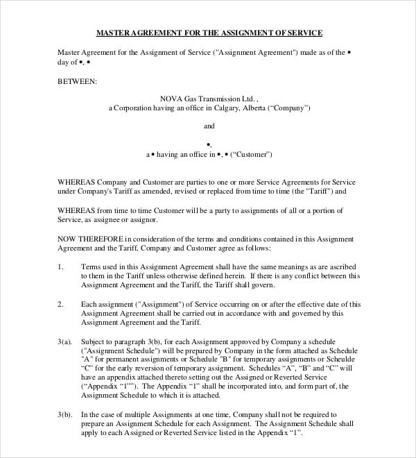 assignment master service agreement