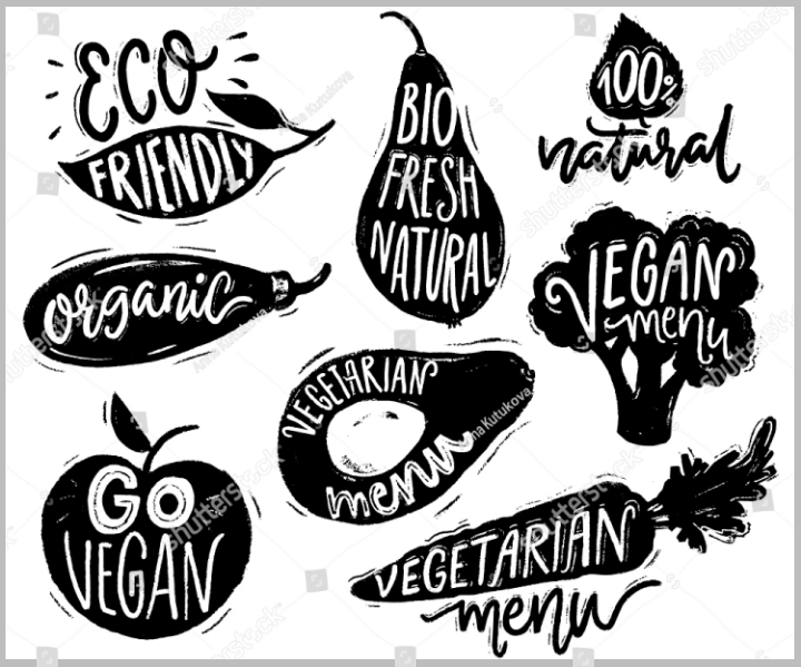 black and white vegetarian restaurant food label template