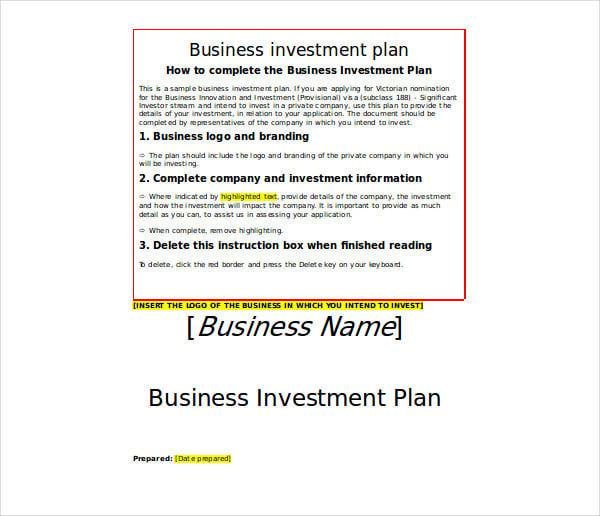business investment plan template 