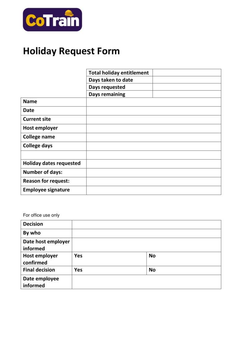 Printable Holiday Request Form Template Printable Forms Free Online