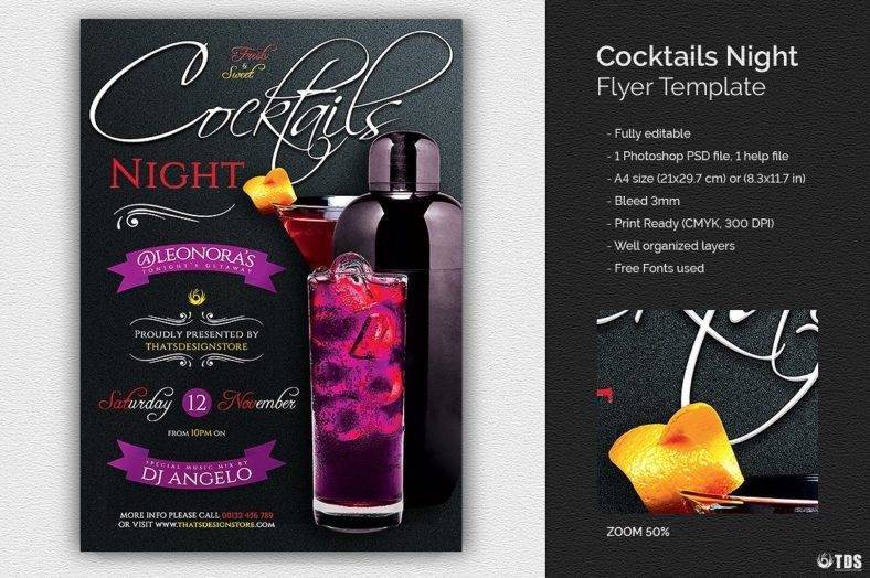 cocktails night flyer template 788x524