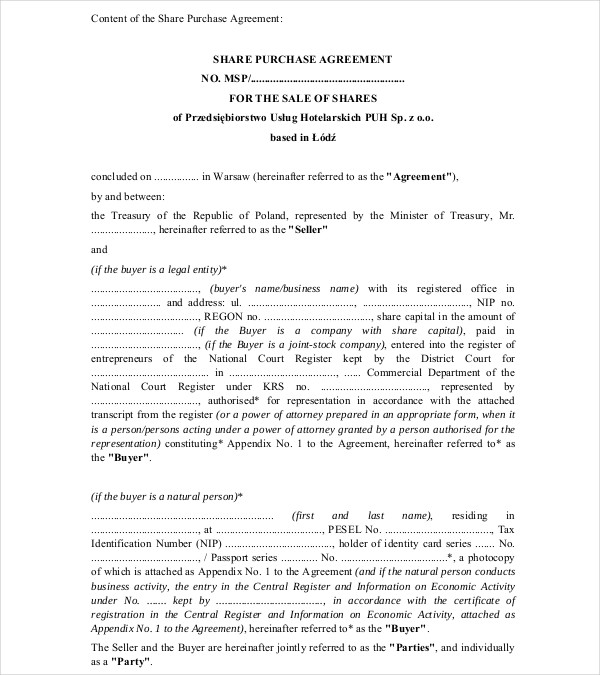 11+ Share Purchase Agreement Templates PDF, Word, Apple Pages, Google
